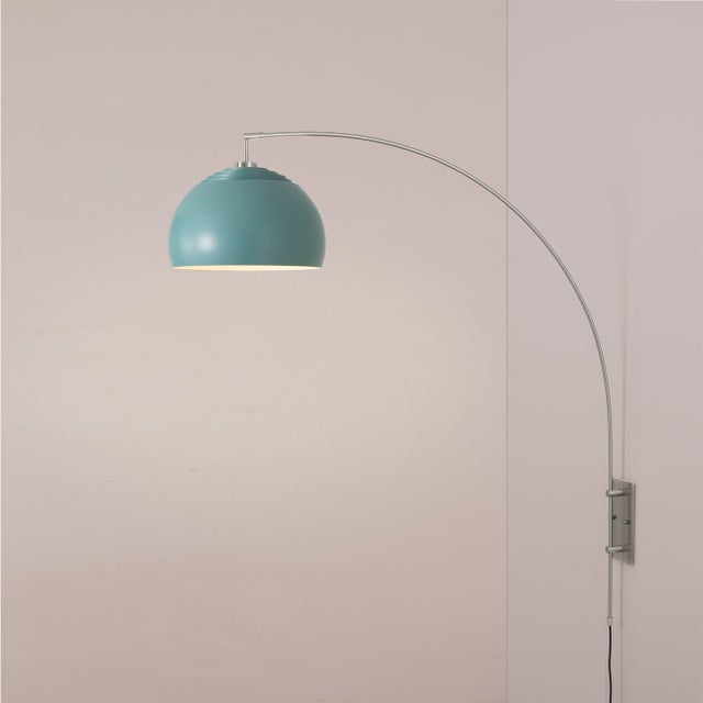 Mid-Century Modern 1960s Morelli Half Dome Arc Wall Sconce - Pool Blue Shade, Modern Satin Nickel, White Steel Shade For Sale - Image 3 of 7