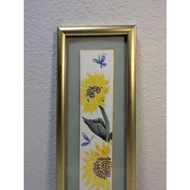 Mid 20th Century Modern East Asian Style Sunflower Ink Wash Painting - Framed For Sale - Image 12 of 12