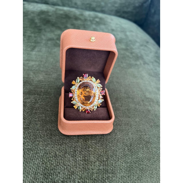 Bochic “Orient” Vintage Citrine, Peridot & Rhodolite Ring Set In 18K Gold & Silv For Sale - Image 11 of 16