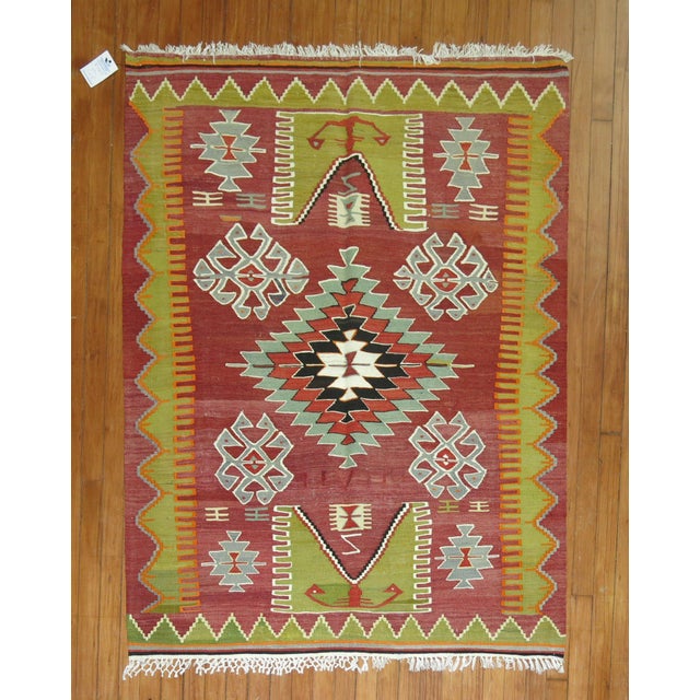 Contemporary Zabihi Collection Dazzling Vintage Turkish Throw Kilim - 2'11" x 4'6" For Sale - Image 3 of 6