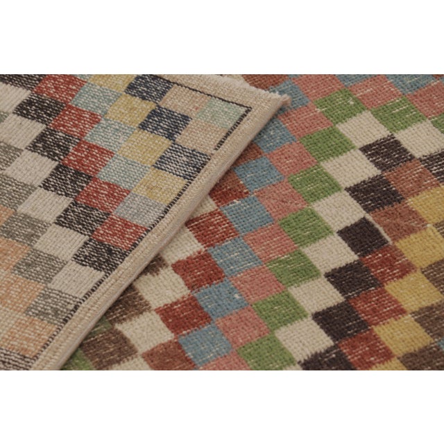 Beige Vintage Distressed Runner, Polychromatic Checkered Diamonds - Rug & Kilim For Sale - Image 8 of 8