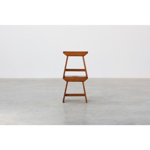 Rustic Pine Stool with Cut-Out Trestle Legs, Sweden, 1920 For Sale - Image 10 of 17