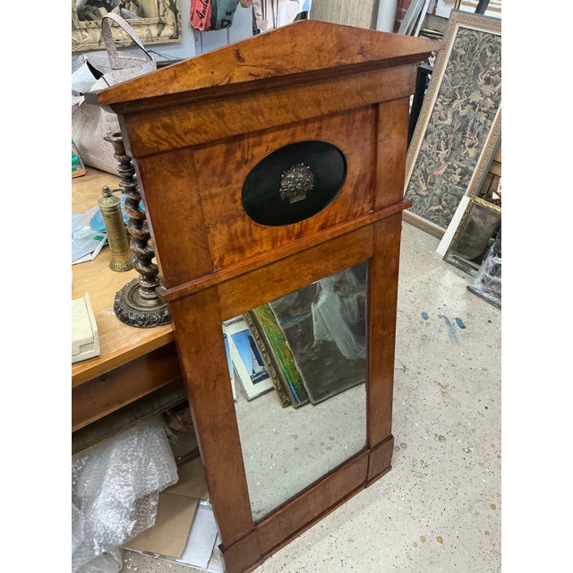 Large Antique Biedermeier Figure Maple Pier Mirror For Sale - Image 4 of 12