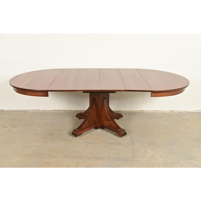 Early 20th Century Stickley Brothers Antique Mission Oak Arts & Crafts Pedestal Extension Dining Table, Newly Refinished For Sale - Image 5 of 10