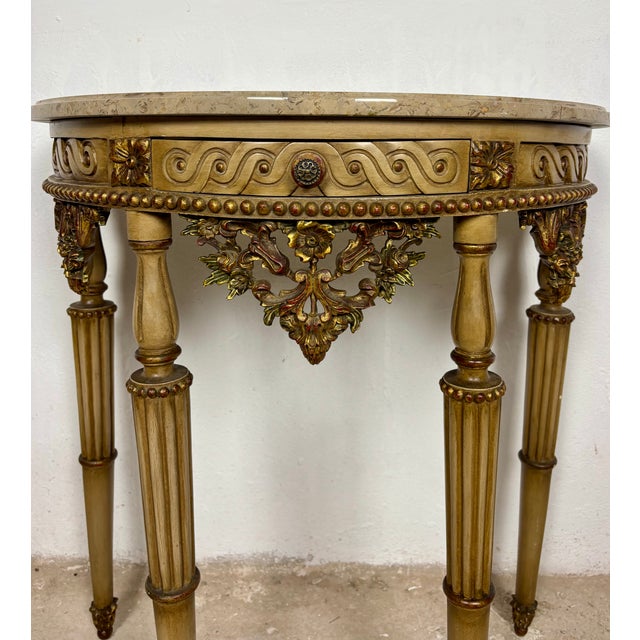 Gold Italian Neoclassical Polychromed Console Table with Marble Top, 1940 For Sale - Image 8 of 18
