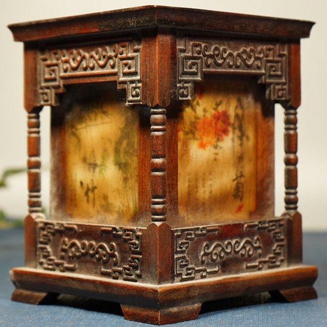 1970s Rosewood Square Brush Pot With "Four Gentlemen" Motif – Scholar's Desk Decor For Sale - Image 5 of 9