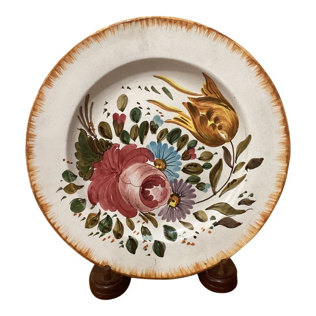 Vintage Italian Artisan Ceramics Pottery Hand Painted Majolica Wall Plate Signed Mota Este For Sale