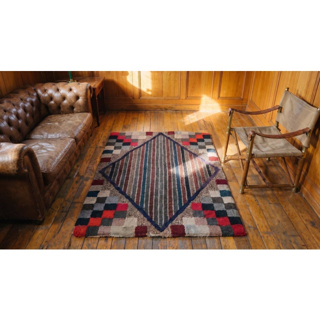 Red 1920s Multicolor Medallion Folk Art Antique American Hooked Rug 2'5" X 3'4" Handknotted Wool Carpet For Sale - Image 8 of 9