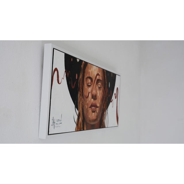 Contemporary Common Thread 2 by Stefan Smit | Oil on Panel Portrait of a woman with closed eyes and abstract patterns For Sale - Image 3 of 5