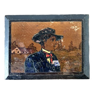 Vintage Hand Painted Cowboy Box For Sale