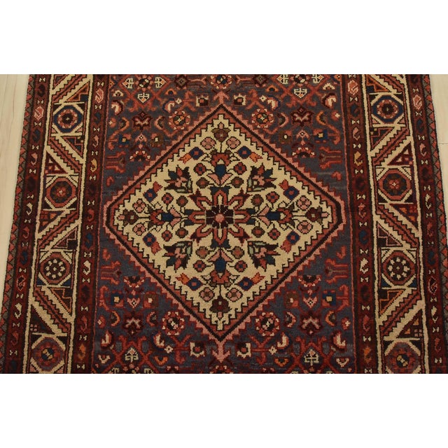 1990s Hamedan Runner 3’8” X 9’10” Blue Wool Vintage Tribal Hand-Knotted Rug For Sale - Image 5 of 13