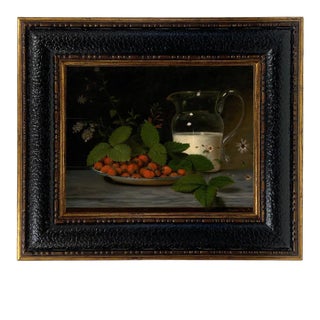 "Strawberries and Cream" After Raphaelle Peale, Contemporary Reproduction Print on Canvas, Black Frame, 8 x 10 For Sale