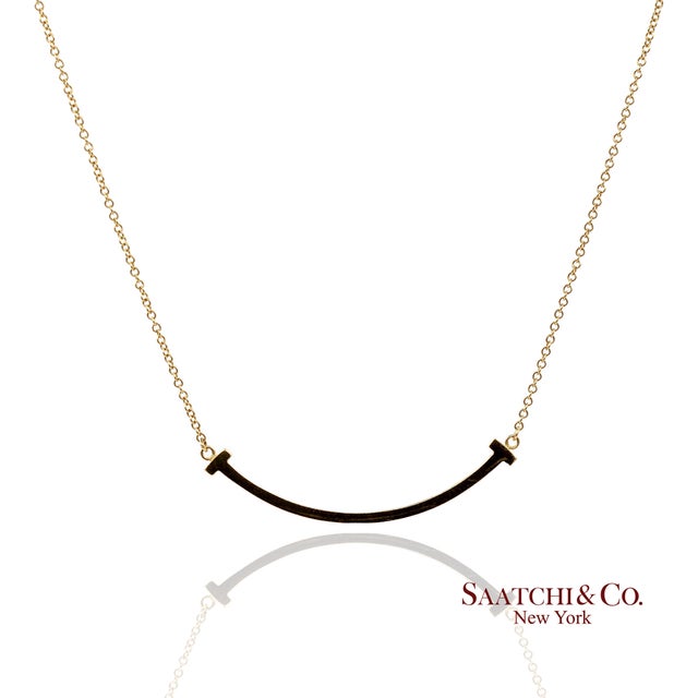 Early 21st Century Tiffany & Co. 18k (750) Solid Yellow Gold T Smile Pendant Necklace For Sale - Image 5 of 12