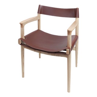 Dining Room Chair in Ash With the Sling Leather Seat. Designed and Crafted by Val Khvan For Sale