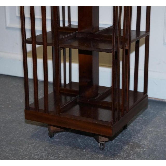Mid-Centry Sheraton Revival Inlaid Revolving Bookcase End Table on Castors For Sale - Image 5 of 17