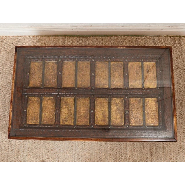 Late 20th Century East Asian Wood Door Coffee Table With Brass-Copper Inlay & Wood Base For Sale In Los Angeles - Image 6 of 8