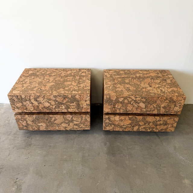 1970s Pair of Mid Century Modern Cork Nightstands Vintage 1970s Bedside Tables For Sale - Image 5 of 10