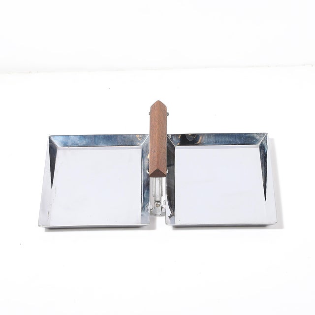 Art Deco Chrome Folding Tray With Triangular Walnut Handle For Sale In New York - Image 6 of 12