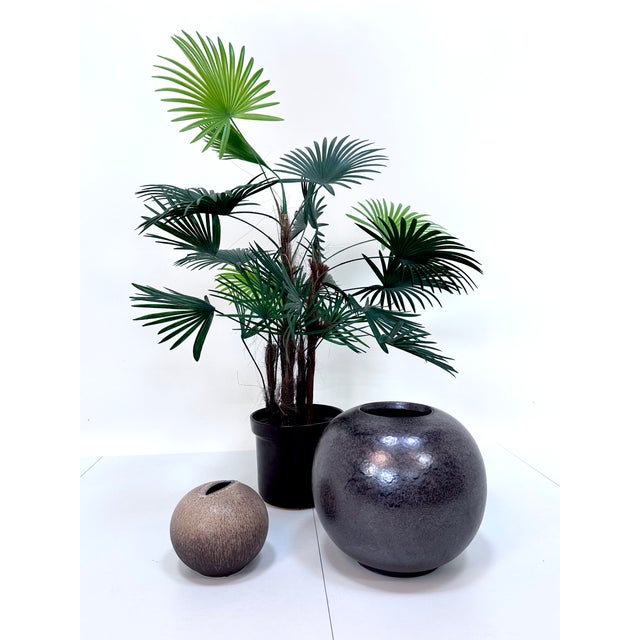Black Large Ball-Shaped Ceramic Floor Vase from Karlsruher Majolika, West Germany, 1960s For Sale - Image 8 of 14