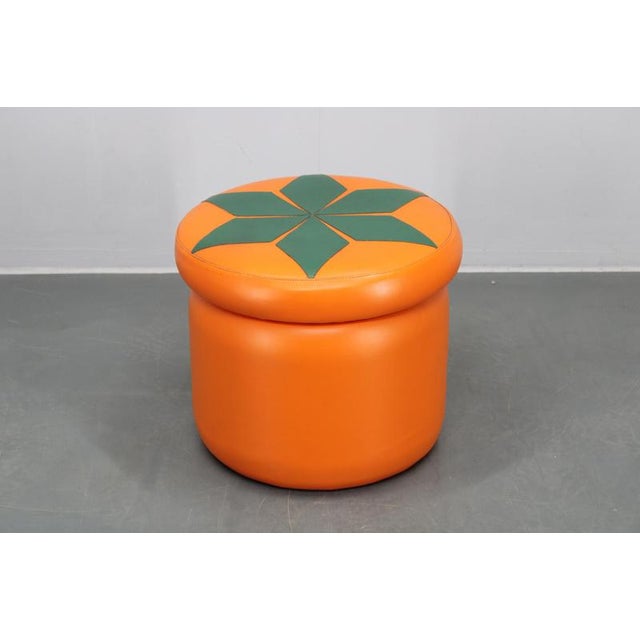 1970s Vintage Italian Leather Pouf, 1970s For Sale - Image 5 of 10