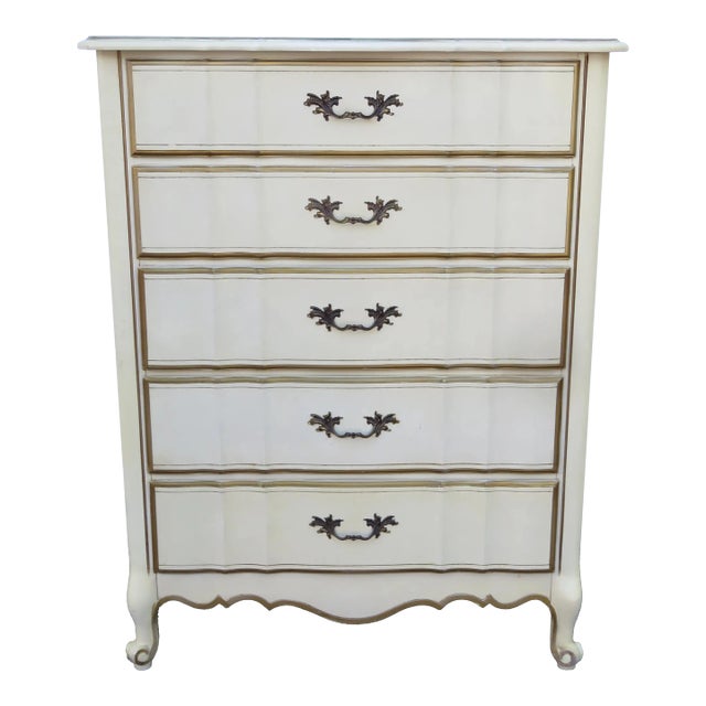 French Shabby Chic Painted Tall Chest of Drawers For Sale