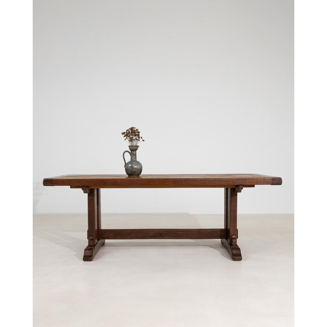 Oak Trestle Dining Table in Original Patina, Antique, France, Circa 1970 For Sale - Image 9 of 11