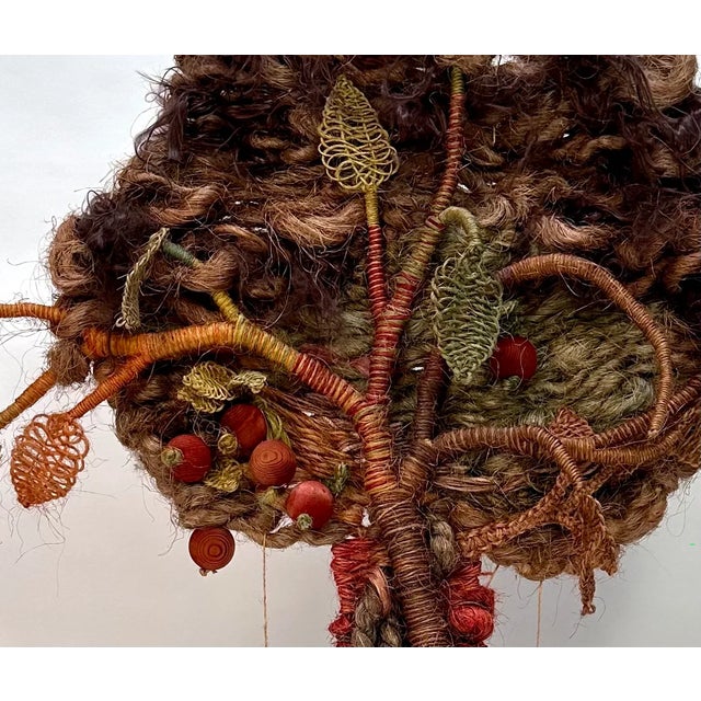 Large Hand-Woven Apple Tree Macramé Art Wall Hanging in Coconut Fibers with Pinewood Details, West-Germany, 1970s For Sale - Image 10 of 18