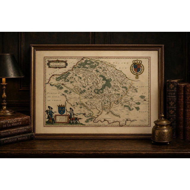 Contemporary Willem Janszoon Blaeu, Map of Valois, Picardy, France, 1642, Hand Colored For Sale - Image 3 of 11