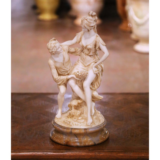 Mid 20th Century Mid-Century Italian Neoclassical Alabaster Figural Sculpture on Marble Base For Sale - Image 5 of 10