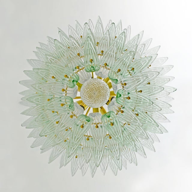 Metal Mid-Century Italian Modern Murano Glass and Brass Palmette Chandelier from Barovier & Toso, 1980s For Sale - Image 7 of 10