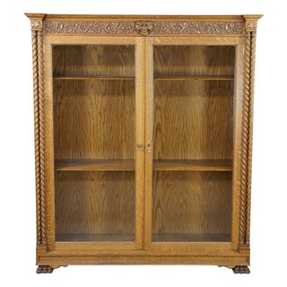 Antique American Renaissance Revival Quartersawn Oak Bookcase Display Cabinet For Sale