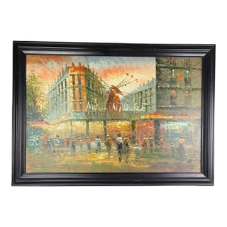 Mid‑Century Paris “Moulin Rouge at Dusk” Original Impasto Oil Painting — Signed C. Kany For Sale