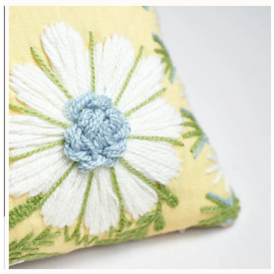 What Makes It Special This pillow features Marguerite Embroidery from F. Schumacher with a knife edge finish. Happy and...