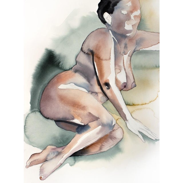 Impressionist "Nude No. 113" Contemporary Original Nude Figure Watercolor Painting of Black Woman by Elizabeth Becker For Sale - Image 3 of 3