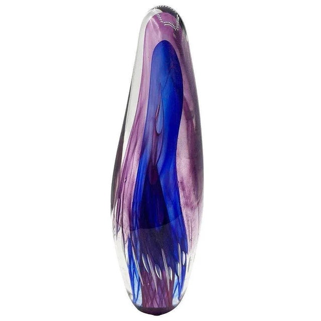 1960s Mid-Century Tear Drop Blue and Purple Murano Style Art Glass Sculpture For Sale - Image 4 of 8