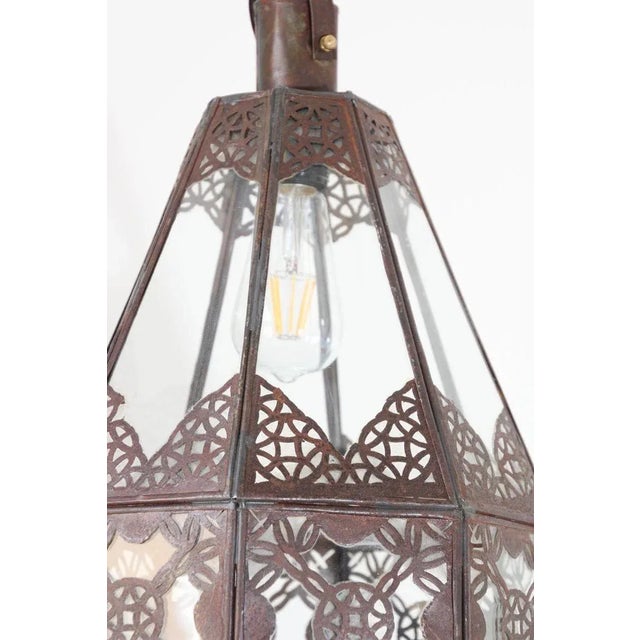 Burnt Umber Moroccan Moorish Metal and Glass Lantern For Sale - Image 8 of 12