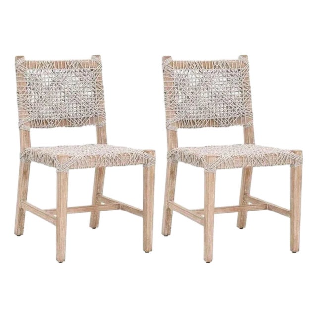 Costa Taupe White Rope Mahogany Dining Chair Set of 2 by Essentials for Living For Sale