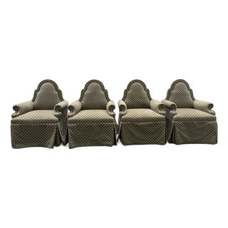 4 Dining Chairs Upholstered Cut Velvet Club Chairs Nancy Corzine Fabric. Nail Heads For Sale