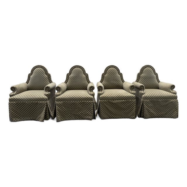 4 Dining Chairs Upholstered Cut Velvet Club Chairs Nancy Corzine Fabric. Nail Heads For Sale