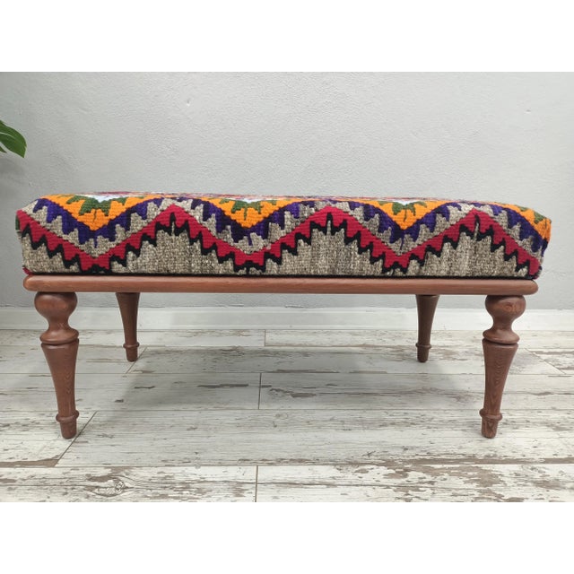Details SIZE: 18X18X36 Inches ( with legs ) - 45x45x90 cm TYPE: Handmade Ottoman Bench CONDITION: is good. CONSTRUCT: It...