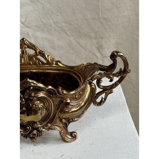 Antique Brass Art Nouveau Jardiniere Rococo Footed Bowl For Sale - Image 4 of 5