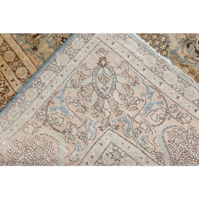Authentic 19th Century Persian Tabriz Beige, Blue, Brown Wool Carpet For Sale - Image 9 of 12