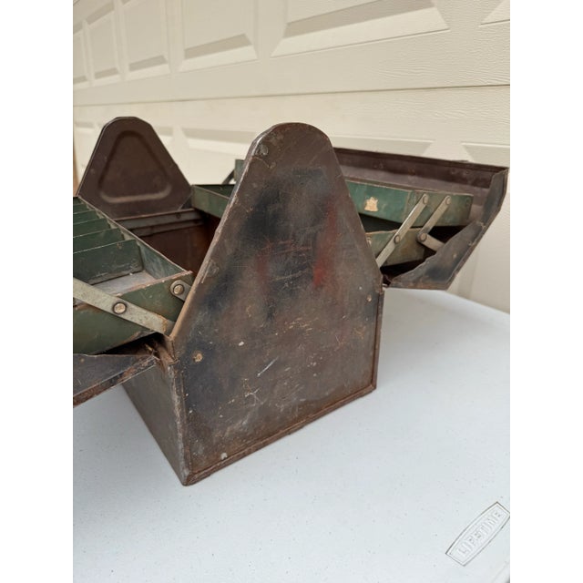 Metal Vintage Mid Century Industrial Tool Box For Sale - Image 7 of 12
