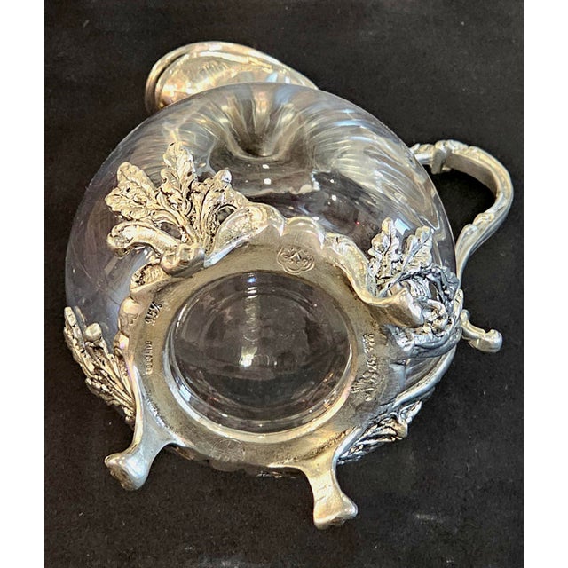 Vintage French Style Étain Pewter & Glass Claret Jug Pitcher With Hinged Lid For Sale - Image 13 of 18