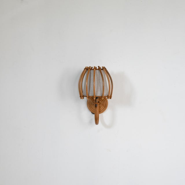 Contemporary Pair of Bent Rattan Wall Sconce For Sale - Image 6 of 10