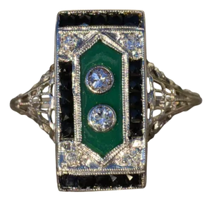 The Ramses: Antique Ladies Chalcedony, Onyx and Diamond Ring