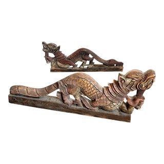 Chinese Hand Carved Dragons Sculptures - a Pair For Sale