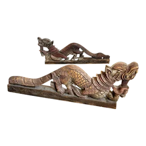 Chinese Hand Carved Dragons Sculptures - a Pair