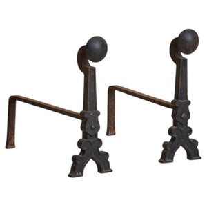 Pair of French Wrought-Iron Andirons, 1930s