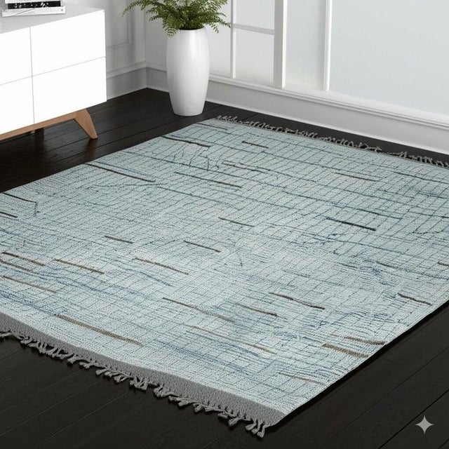 2020s 9x13 Ivory Hand-Knotted Wool Fragmented Linear Motif Tribal Modern Carpet Rug For Sale - Image 5 of 6